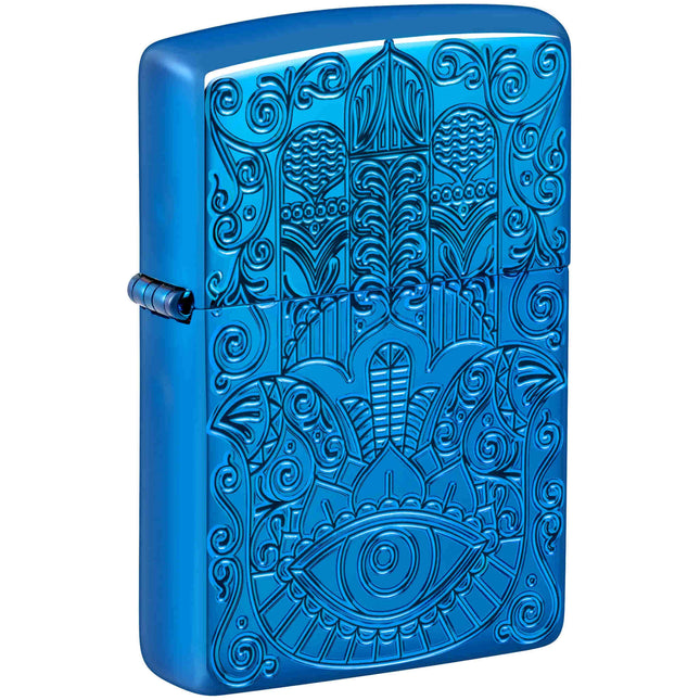 Zippo Lighter: Hamsa Design High Polish Blue Finish | 46752
