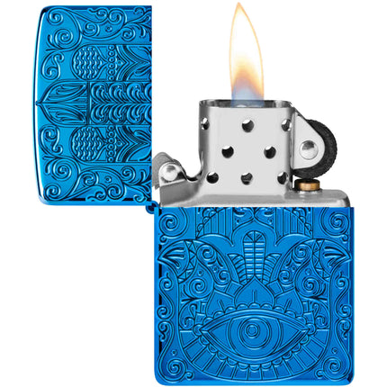 Zippo Lighter: Hamsa Design High Polish Blue Finish | 46752