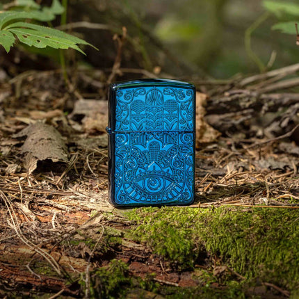 Zippo Lighter: Hamsa Design High Polish Blue Finish | 46752