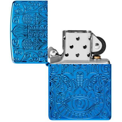 Zippo Lighter: Hamsa Design High Polish Blue Finish | 46752