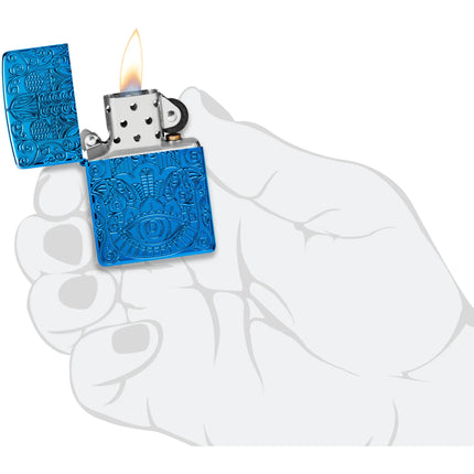 Zippo Lighter: Hamsa Design High Polish Blue Finish | 46752