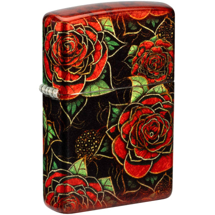 Zippo Lighter: Blooming Roses Design Black and Red Finish | 46849