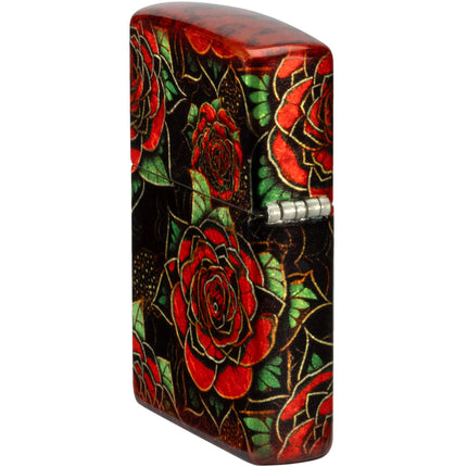 Zippo Lighter: Blooming Roses Design Black and Red Finish | 46849