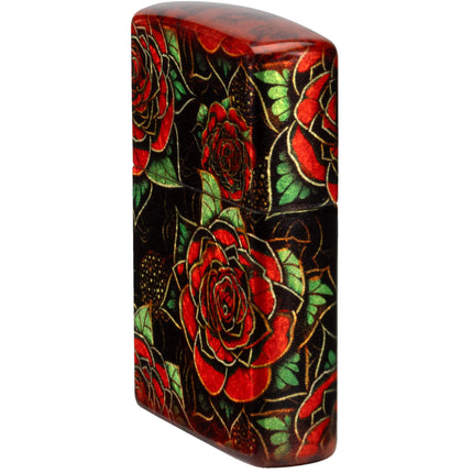 Zippo Lighter: Blooming Roses Design Black and Red Finish | 46849