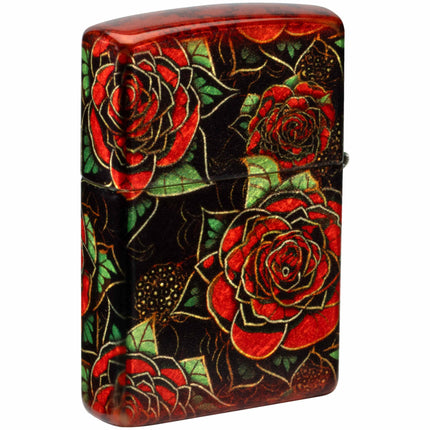 Zippo Lighter: Blooming Roses Design Black and Red Finish | 46849