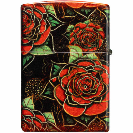 Zippo Lighter: Blooming Roses Design Black and Red Finish | 46849