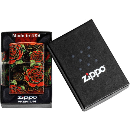 Zippo Lighter: Blooming Roses Design Black and Red Finish | 46849