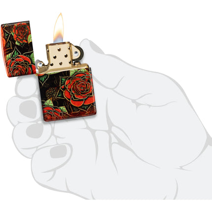 Zippo Lighter: Blooming Roses Design Black and Red Finish | 46849