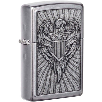 Zippo Lighter: Eagle Shield Emblem Design Chrome | 49450