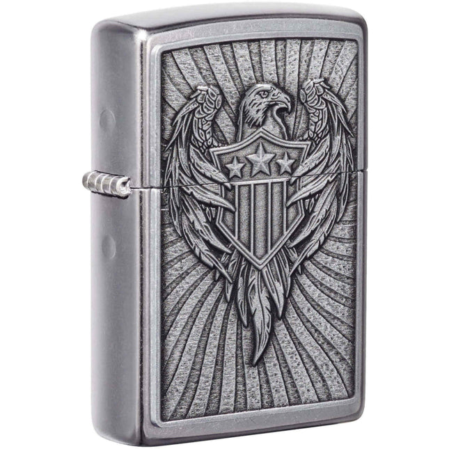Zippo Lighter: Eagle Shield Emblem Design Chrome | 49450