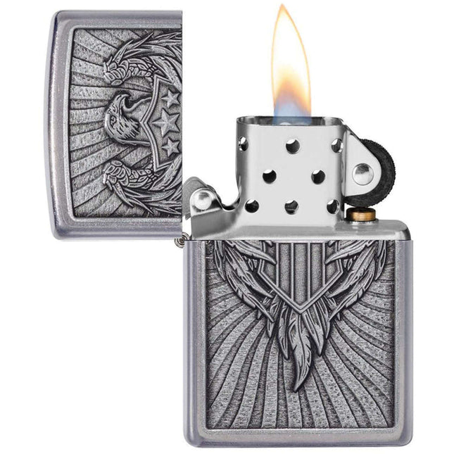 Zippo Lighter: Eagle Shield Emblem Design Chrome | 49450