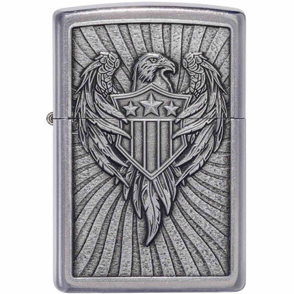 Zippo Lighter: Eagle Shield Emblem Design Chrome | 49450