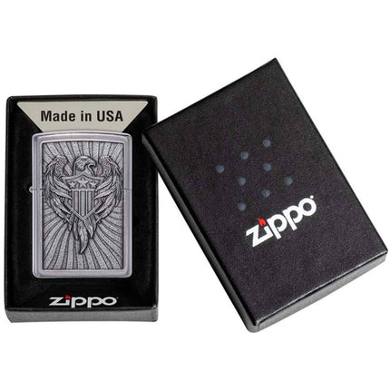Zippo Lighter: Eagle Shield Emblem Design Chrome | 49450
