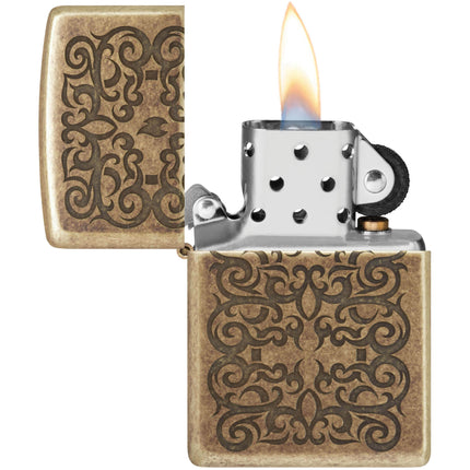Zippo Lighter: Tattoo Theme Design Antique Brass | 48484