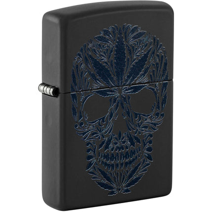 Zippo Lighter: Cannabis Skull Design Black Matte | 48531