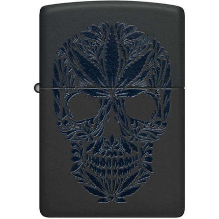 Zippo Lighter: Cannabis Skull Design Black Matte | 48531