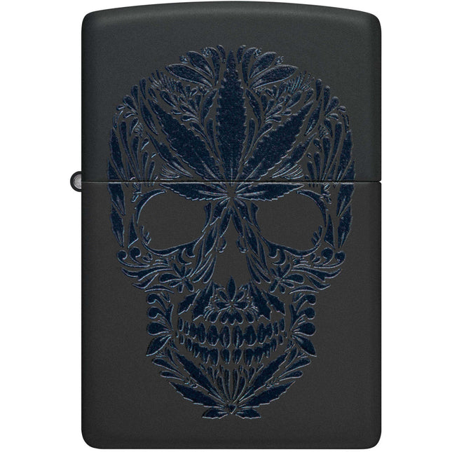 Zippo Lighter: Cannabis Skull Design Black Matte | 48531