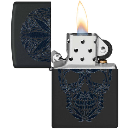 Zippo Lighter: Cannabis Skull Design Black Matte | 48531