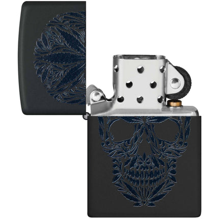 Zippo Lighter: Cannabis Skull Design Black Matte | 48531