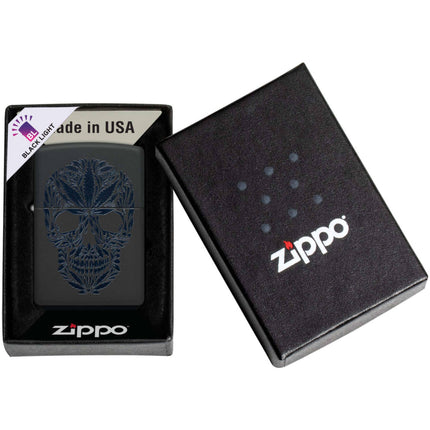 Zippo Lighter: Cannabis Skull Design Black Matte | 48531