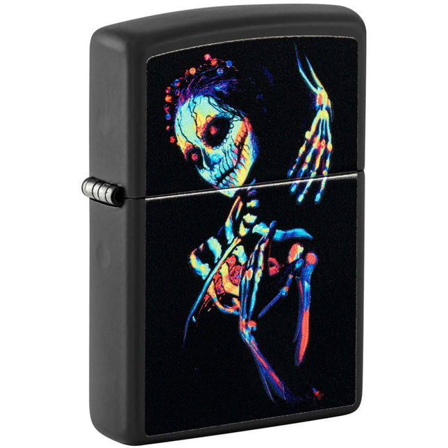 Zippo Lighter: UV Skeleton Design Black Matte | 48647