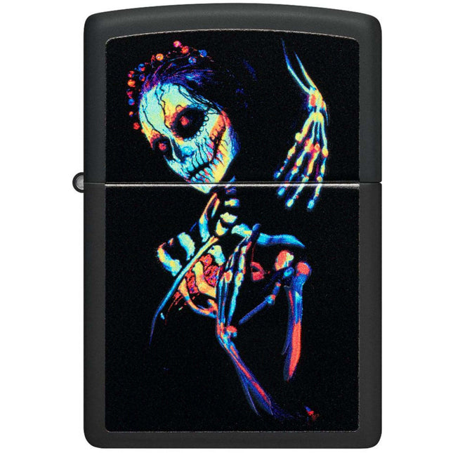 Zippo Lighter: UV Skeleton Design Black Matte | 48647