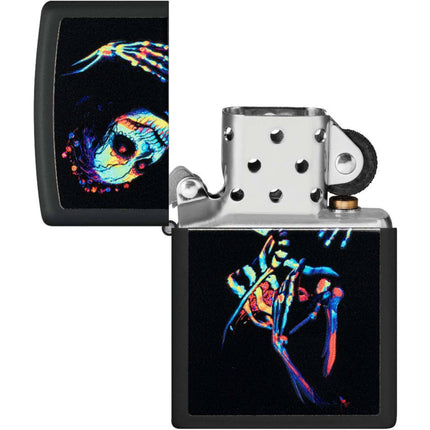 Zippo Lighter: UV Skeleton Design Black Matte | 48647