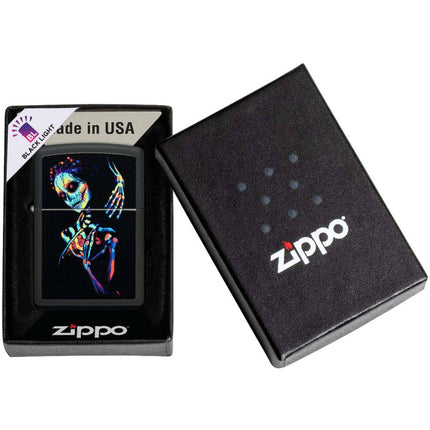 Zippo Lighter: UV Skeleton Design Black Matte | 48647