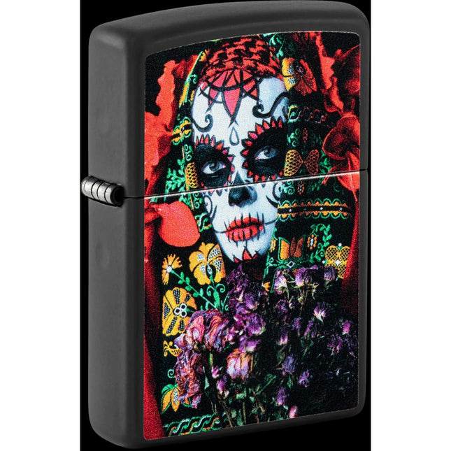 Zippo Lighter: Sugar Skull Woman Design Black Matte | 48652