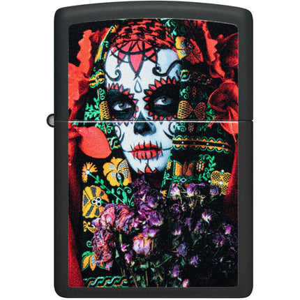 Zippo Lighter: Sugar Skull Woman Design Black Matte | 48652