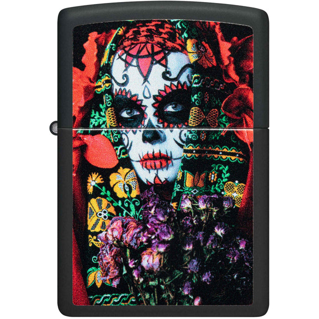 Zippo Lighter: Sugar Skull Woman Design Black Matte | 48652