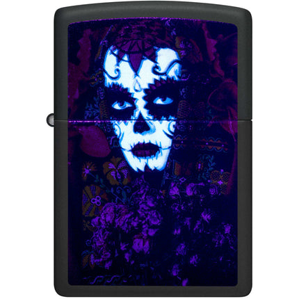 Zippo Lighter: Sugar Skull Woman Design Black Matte | 48652