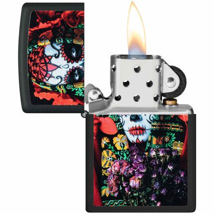 Zippo Lighter: Sugar Skull Woman Design Black Matte | 48652