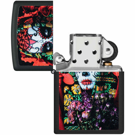 Zippo Lighter: Sugar Skull Woman Design Black Matte | 48652