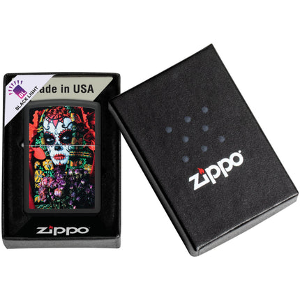 Zippo Lighter: Sugar Skull Woman Design Black Matte | 48652