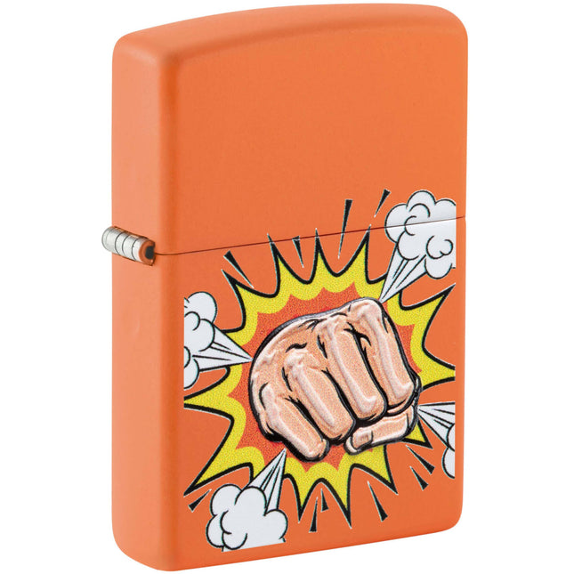 Zippo Lighter: Power Fist Design Orange Matte | 48868