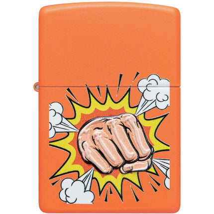 Zippo Lighter: Power Fist Design Orange Matte | 48868