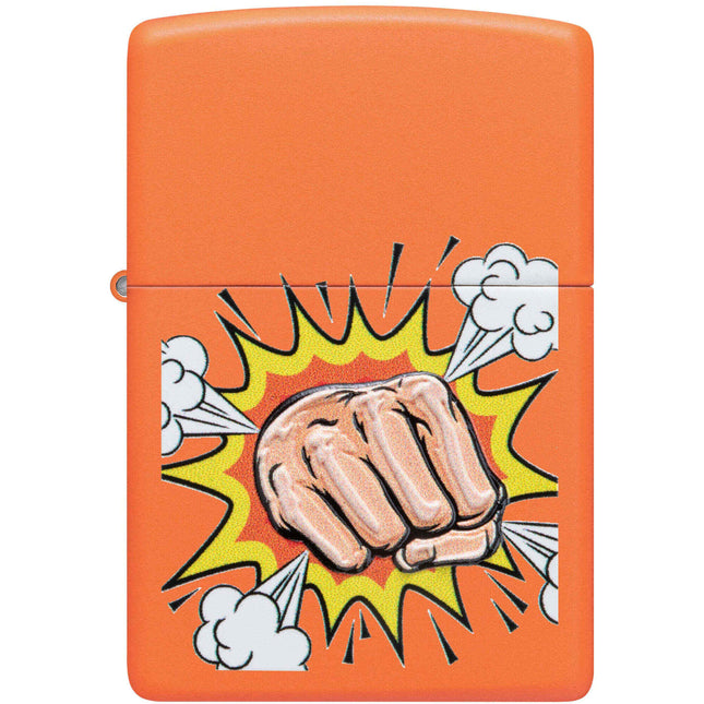 Zippo Lighter: Power Fist Design Orange Matte | 48868