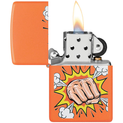 Zippo Lighter: Power Fist Design Orange Matte | 48868