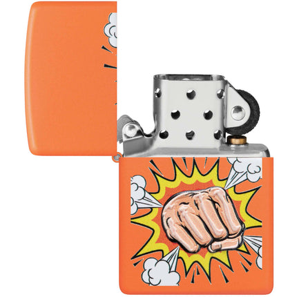 Zippo Lighter: Power Fist Design Orange Matte | 48868