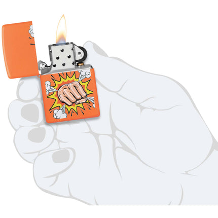 Zippo Lighter: Power Fist Design Orange Matte | 48868