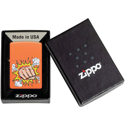 Zippo Lighter: Power Fist Design Orange Matte | 48868