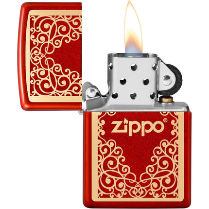 Zippo Lighter: Zippo Logo Pattern Metallic Red | 49940