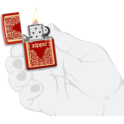 Zippo Lighter: Zippo Logo Pattern Metallic Red | 49940