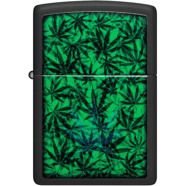 Zippo Lighter: Cannabis Design Classic Black Matte Finish | 48736