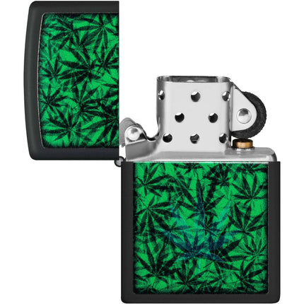 Zippo Lighter: Cannabis Design Classic Black Matte Finish | 48736