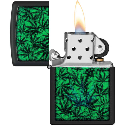 Zippo Lighter: Cannabis Design Classic Black Matte Finish | 48736