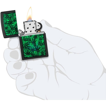 Zippo Lighter: Cannabis Design Classic Black Matte Finish | 48736