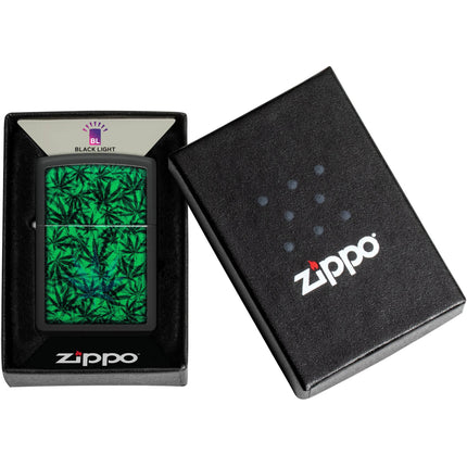 Zippo Lighter: Cannabis Design Classic Black Matte Finish | 48736