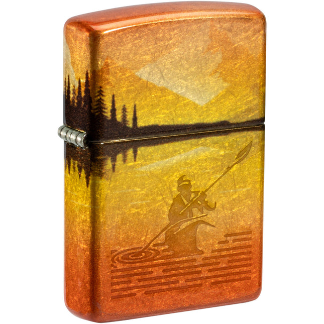 Zippo Lighter: Lake Fishing Design 540 Tumbled Brass Finish | 46927
